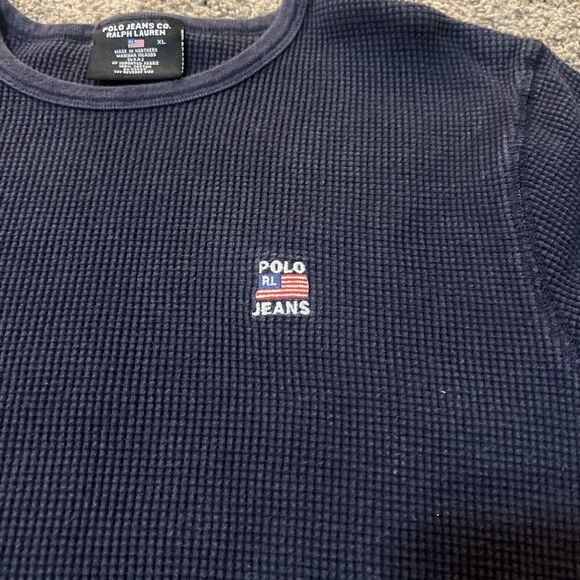 Polo Ralph Lauren Big & Tall Men's‎ Gray Waffle Knit Thermal Flag Logo T-Shirt - Picture 2 of 7